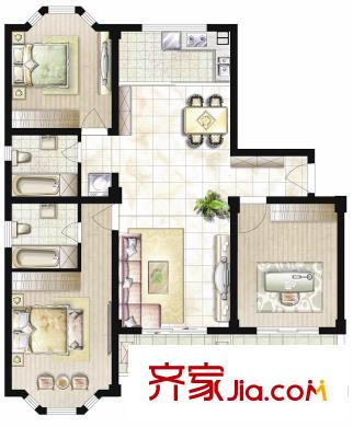 陽(yáng)光新天地戶型圖8#9#樓A戶型 3室2廳2衛(wèi)1廚