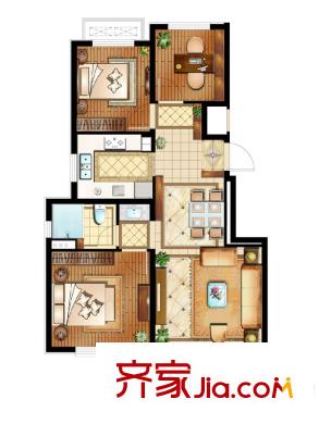 旭輝百合宮館戶型圖1、2、3、4、6、7、9、11標(biāo)準(zhǔn)層B4戶型 3室1廳1衛(wèi)1廚