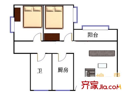 玉華花園戶型圖兩室一廳一衛(wèi)一廚 2室1廳1衛(wèi)1廚