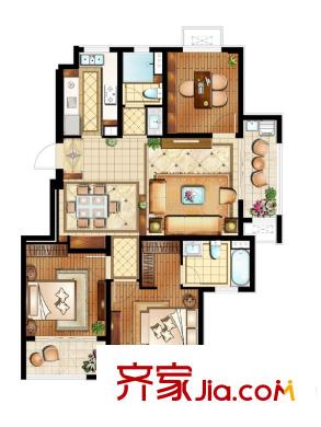 旭輝百合宮館戶型圖7、8#標(biāo)準(zhǔn)層C2戶型 3室2廳2衛(wèi)1廚