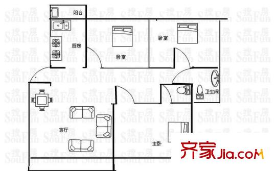 玉成家園戶型圖戶型圖 3室1廳1衛(wèi)1廚