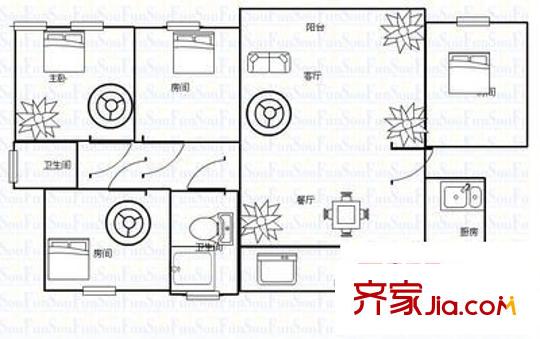 華庭苑戶型圖戶型圖 4室2廳2衛(wèi)1廚