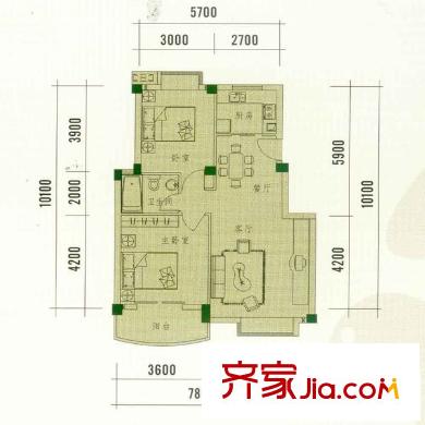 新世紀(jì)花園吳中戶型圖戶型圖 2室2廳1衛(wèi)1廚