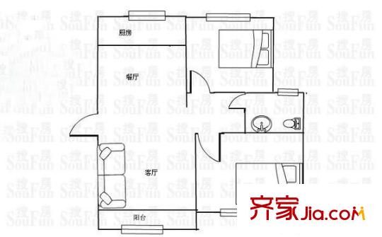 安元佳苑戶型圖戶型圖 2室2廳1衛(wèi)1廚