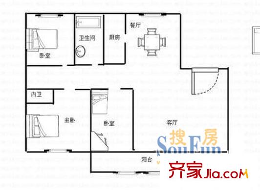 安元佳苑戶型圖戶型圖 3室2廳2衛(wèi)1廚