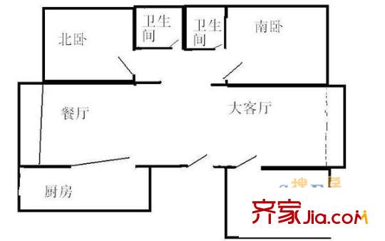 玉華花園戶型圖三室兩廳兩衛(wèi)一廚 3室2廳2衛(wèi)1廚