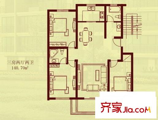 華庭苑戶型圖戶型圖 3室2廳2衛(wèi)1廚