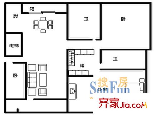 華庭苑戶型圖戶型圖 3室2廳2衛(wèi)1廚