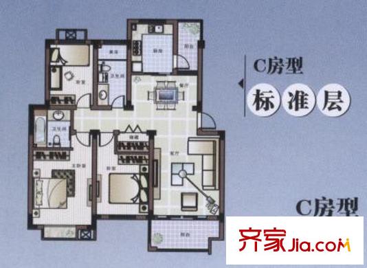 御庭苑戶型圖戶型圖 3室2廳2衛(wèi)1廚