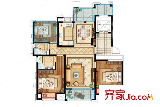 中銳尚城花園3期8#標(biāo)準(zhǔn)層E1戶型 3室2廳2衛(wèi)1廚