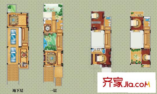 山合院戶型圖一期16、17、18、20、21、22、23#別墅J戶型 4室2廳3衛(wèi)1廚