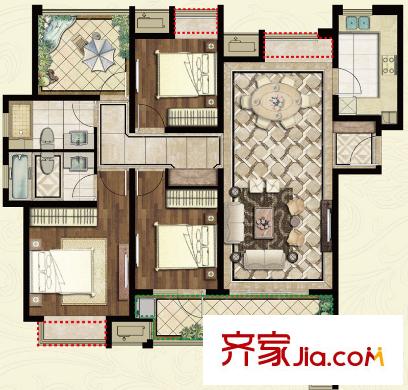 九龍倉碧堤半島光輝歲月戶型圖61#、67#A1戶型142平 3室2廳2衛(wèi)1廚