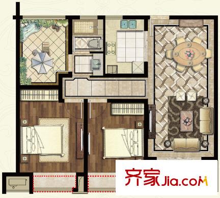 九龍倉碧堤半島光輝歲月戶型圖61#、67#A3戶型102平 2室2廳1衛(wèi)1廚