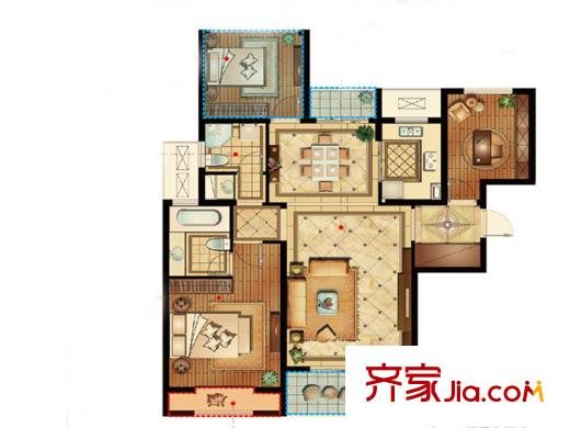中銳尚城花園1-2期21#15#樓標(biāo)準(zhǔn)層B2戶型 3室2廳2衛(wèi)1廚