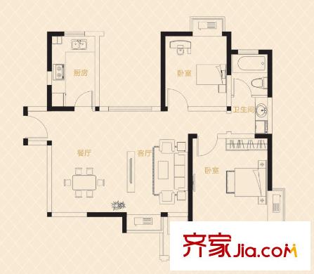 姑蘇世家戶型圖二期26、27、28#標(biāo)準(zhǔn)層C1戶型 2室2廳1衛(wèi)1廚