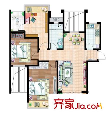 珠江首府戶型圖一期3、4#標(biāo)準(zhǔn)層D2戶型 3室2廳1衛(wèi)1廚