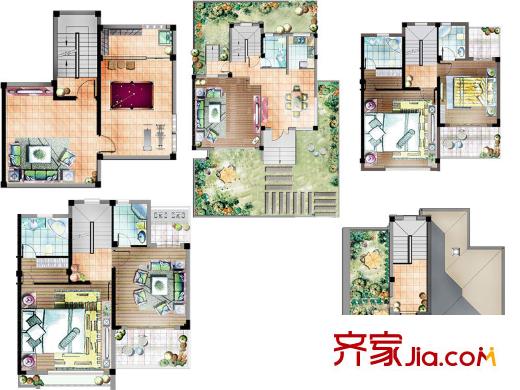 珠江首府戶型圖別墅6-101戶型 4室2廳3衛(wèi)1廚