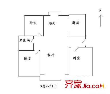尹東新村戶型圖戶型圖 3室2廳1衛(wèi)1廚