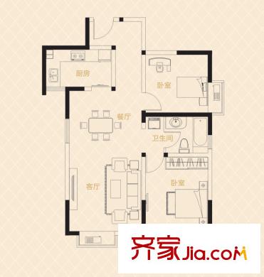 姑蘇世家戶型圖二期26、27、28#標(biāo)準(zhǔn)層D2戶型 2室2廳1衛(wèi)1廚