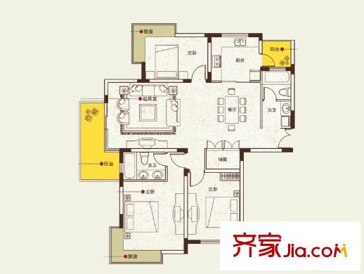姑蘇世家戶型圖二期24、25#標(biāo)準(zhǔn)層E戶型 3室2廳1衛(wèi)1廚