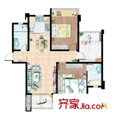 珠江首府戶型圖一期4#標(biāo)準(zhǔn)層E戶型 2室2廳2衛(wèi)1廚