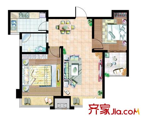 珠江首府戶型圖一期1、2、3、4#標(biāo)準(zhǔn)層B戶型 2室2廳1衛(wèi)1廚