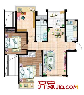 珠江首府戶型圖一期3、4#標(biāo)準(zhǔn)層D3戶型 3室2廳1衛(wèi)1廚