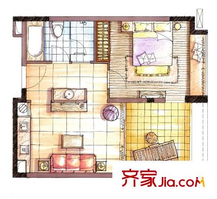花樣年太湖天城7、8#B戶(hù)型 1室1廳1衛(wèi)1廚