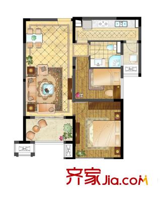 永新大成平方米二期7#13#標(biāo)準(zhǔn)層02室A戶型 2室2廳1衛(wèi)1廚