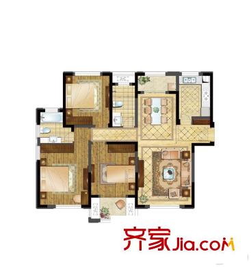 永新大成平方米高層24號樓標(biāo)準(zhǔn)層D戶型 3室2廳2衛(wèi)1廚