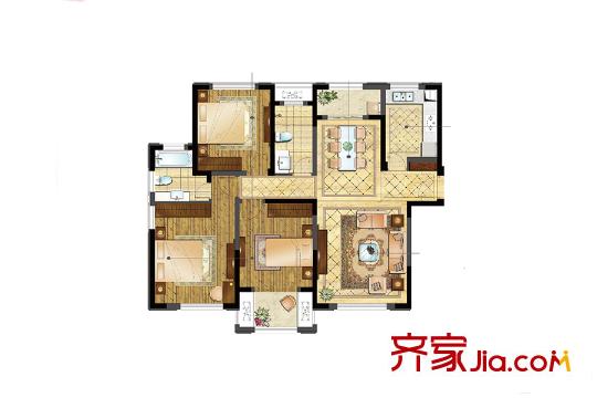 永新大成平方米高層24號樓標(biāo)準(zhǔn)層D戶型 3室2廳2衛(wèi)1廚