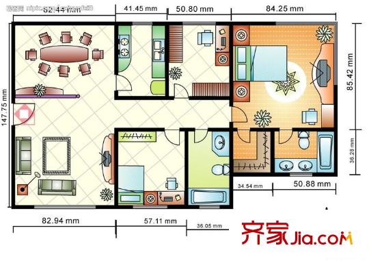 青燈新村戶型圖三室二廳一衛(wèi)一廚 3室2廳1衛(wèi)1廚