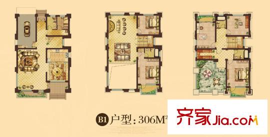 天鵝湖莊園獨棟別墅B1戶型 5室3廳4衛(wèi)1廚