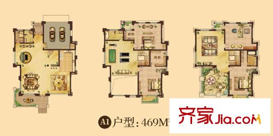 天鵝湖莊園獨棟別墅A1戶型 5室3廳3衛(wèi)1廚