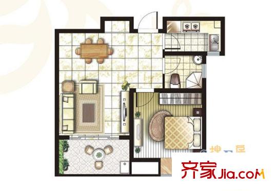 錦盛苑一期30#樓標(biāo)準(zhǔn)層h30戶型 1室2廳1衛(wèi)1廚