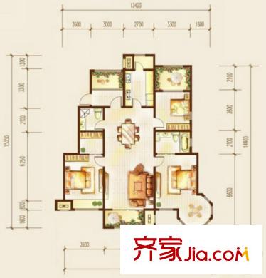 金科廊橋水岸一期15#多層標(biāo)準(zhǔn)層D戶型 3室2廳2衛(wèi)1廚