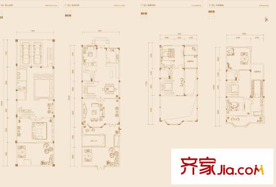 金科廊橋水岸一期2#獨(dú)棟別墅標(biāo)準(zhǔn)層A戶型 4室2廳4衛(wèi)1廚