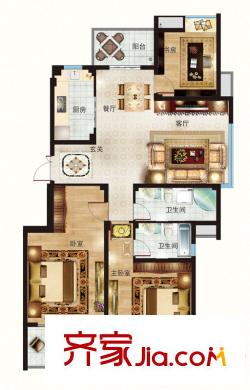 緹香一品4-11#標(biāo)準(zhǔn)層B戶型 3室2廳2衛(wèi)1廚