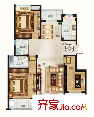 緹香一品3#、5#、9#10#標(biāo)準(zhǔn)層C戶型 3室2廳2衛(wèi)1廚