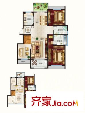 緹香一品1-15#標(biāo)準(zhǔn)層A戶型 5室2廳3衛(wèi)1廚