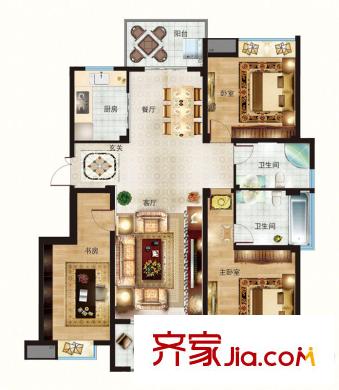 緹香一品4、8、11#標(biāo)準(zhǔn)層F戶型 3室2廳2衛(wèi)1廚