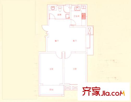 鴻運(yùn)家園10#等小高層標(biāo)準(zhǔn)層J戶型 2室2廳1衛(wèi)1廚