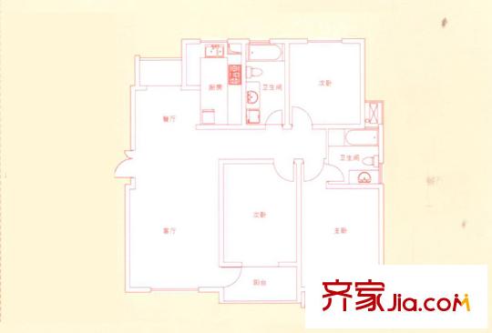 鴻運(yùn)家園9#小高層標(biāo)準(zhǔn)層F戶型 3室2廳2衛(wèi)1廚