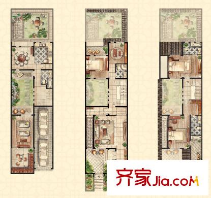 和沁園3#聯(lián)排別墅B戶型 3室3廳4衛(wèi)1廚