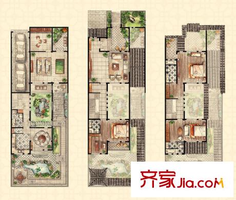 和沁園3#聯(lián)排別墅B1戶型 3室3廳4衛(wèi)1廚