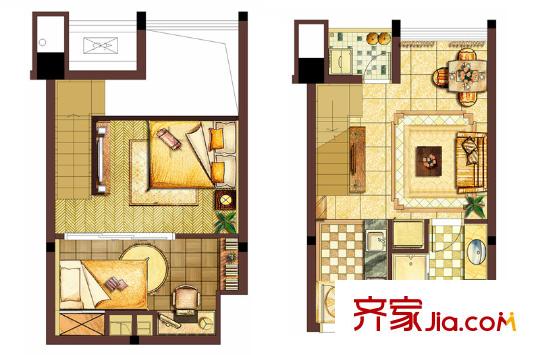 金沙富都二期2#標準層A1戶型 2室2廳1衛(wèi)1廚