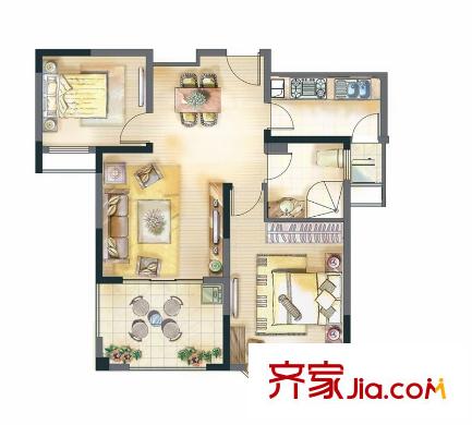 永新秀郡9、17、23、24、25等高層標(biāo)準(zhǔn)層B戶型87平方米 2室2廳1衛(wèi)1廚