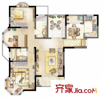 永新秀郡26#高層標(biāo)準(zhǔn)層A戶型133平方米 3室2廳2衛(wèi)1廚