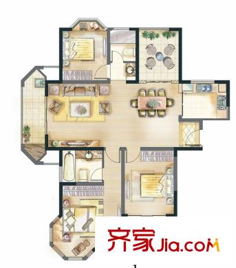 永新秀郡27#、29#高層標(biāo)準(zhǔn)層D戶型138平方米 3室2廳2衛(wèi)1廚