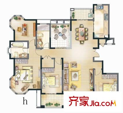 永新秀郡16、22#高層標(biāo)準(zhǔn)層H戶型184平方米 4室2廳2衛(wèi)1廚